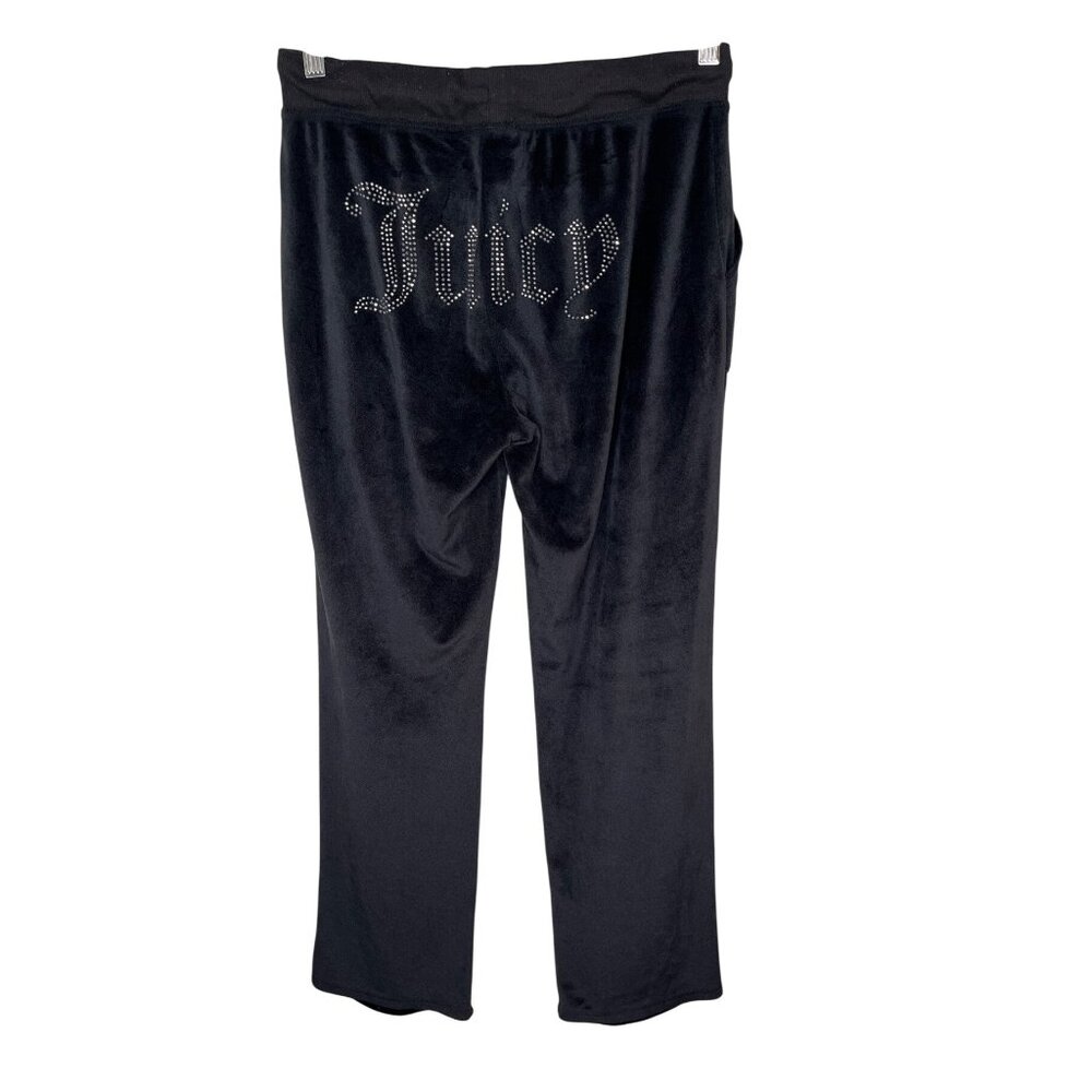 Juicy Couture Womens Black Velour Lounge Pants Rhinestone backside Size L